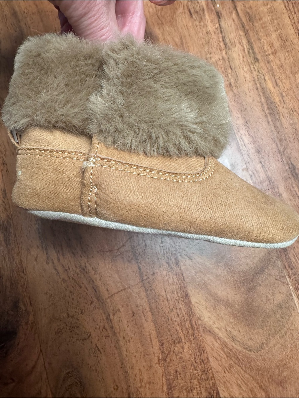 Stride Rite Tan Faux-Fur Cuffed Kids Moccasins